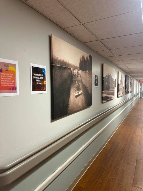 An interior shot of the Oakview facility artwork, from the Oakview Gallery.