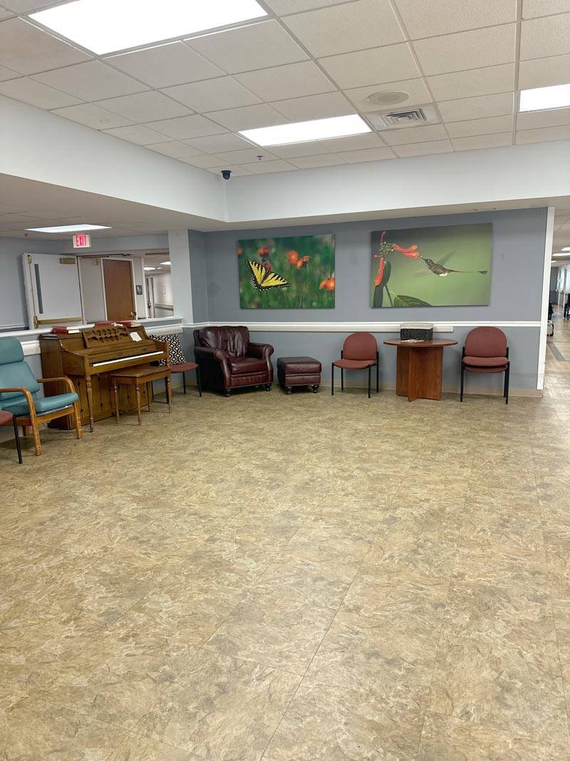An interior shot of the Oakview facility dining room, from the Oakview Gallery.